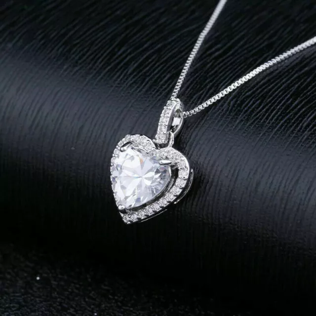 Charming Rose Gold Sterling Silver Heart Shaped CZ Crystal Box Chain Necklace