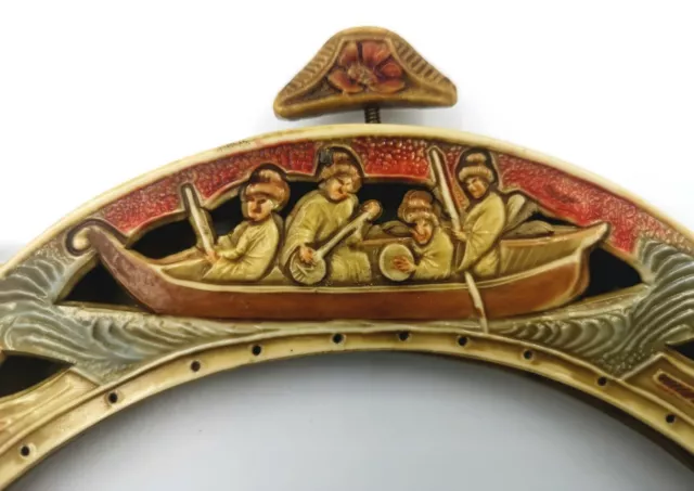 RARE VINTAGE 1920s ART NOUVEAU CELLULOID PURSE FRAME JAPANESE LADIES IN BOAT