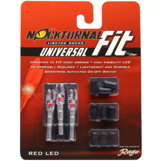 Rage Nockturnal Fit Universal Lighted Nocks, 3 pack, Red