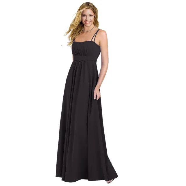 Elegant Chiffon Spaghetti Formal Evening Gown Bridesmaid Maxi Dress Black