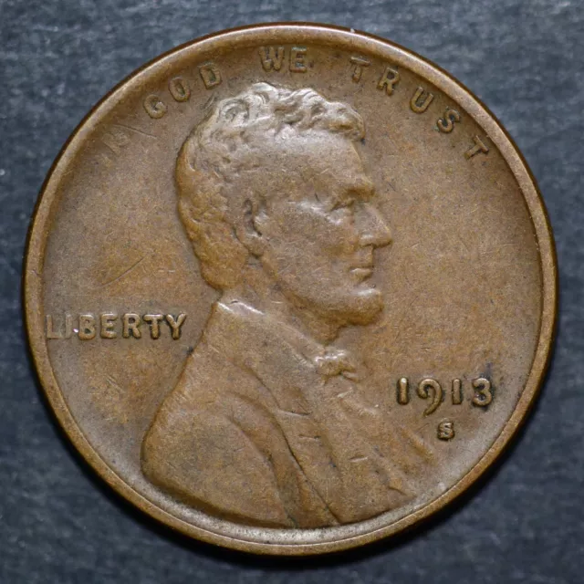 1913-S Lincoln Wheat 19mm Bronze Penny, FREE SHIPPING