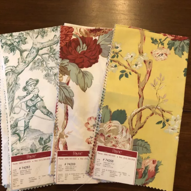 Lot Of 3 Payne Fabric Samples VTG 100% Cotton 26” X 27” Toile Floral
