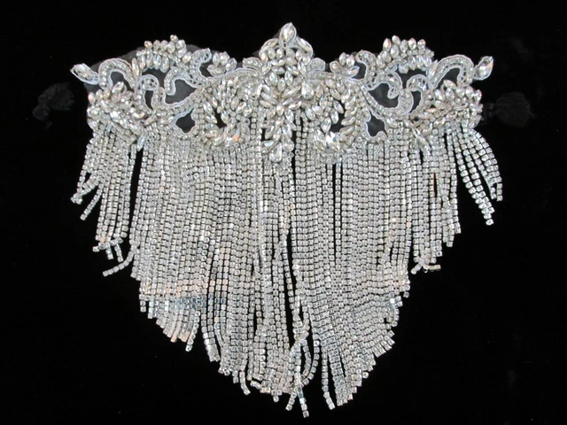 "Rhinestone Applique With Long Fringe - Embellishment"" - 11" X 10" Long