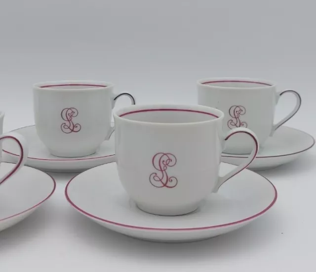 5 Tazas de Café Porcelana Alemana Mitterteich Monograma Gl Rojo De 7,8 CM