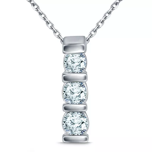 3.15 Ct Vvs1 3 Stone. Blue White Round Real Moissanite Diamond Silver Pendant