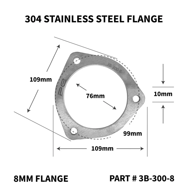 Flangia di scarico ID 3 pollici 3 bulloni 8 mm spessore 304 flangia in acciaio inox