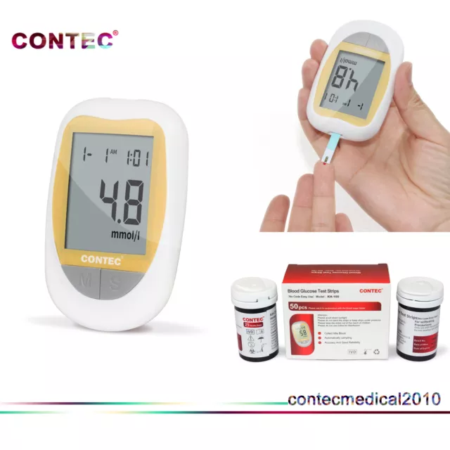 CONTEC Blood Glucose Meter Starter Kit,Monitor Diabetes,50pcs Strips Lancets,GLU