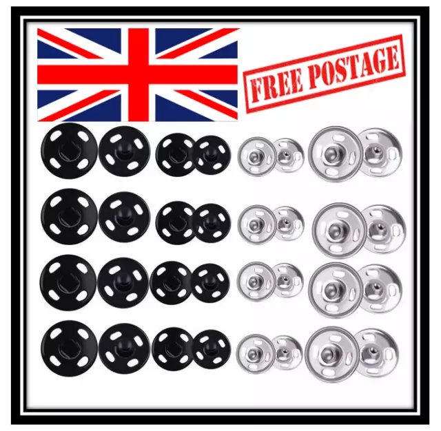 Metal Sew-On Snap Fasteners Poppers Huge Press Studs Various Sizes