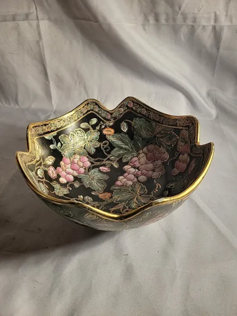 Vtg - Andrea by Sadek Cloisonné Hand Painted Gold Rimmed Porcelain Bowl