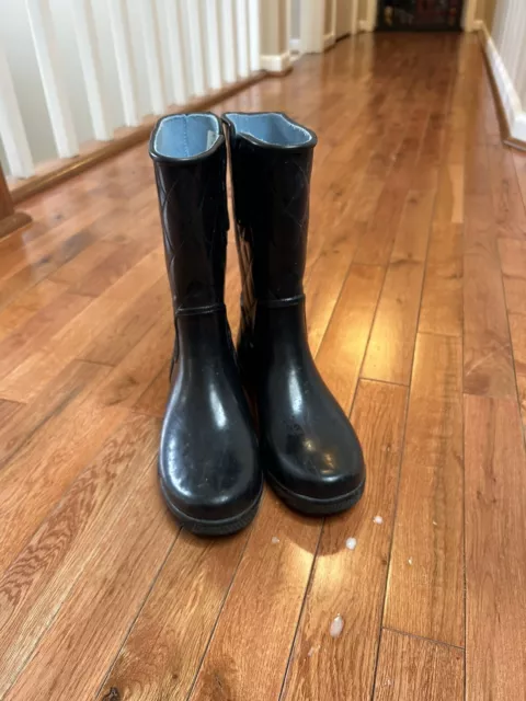 SPERRY Top Sider Rain Boots Women's 8 Quilted Black Rubber Gloss Slip On