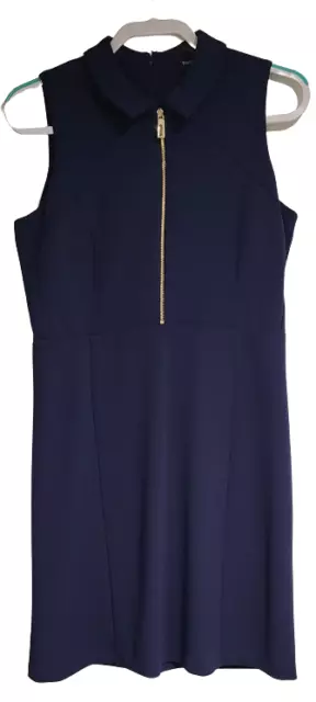 Ivanka Trump Womens Sleeveless Fit &Flare Dress Size 8 Navy Blue Zipper Collared