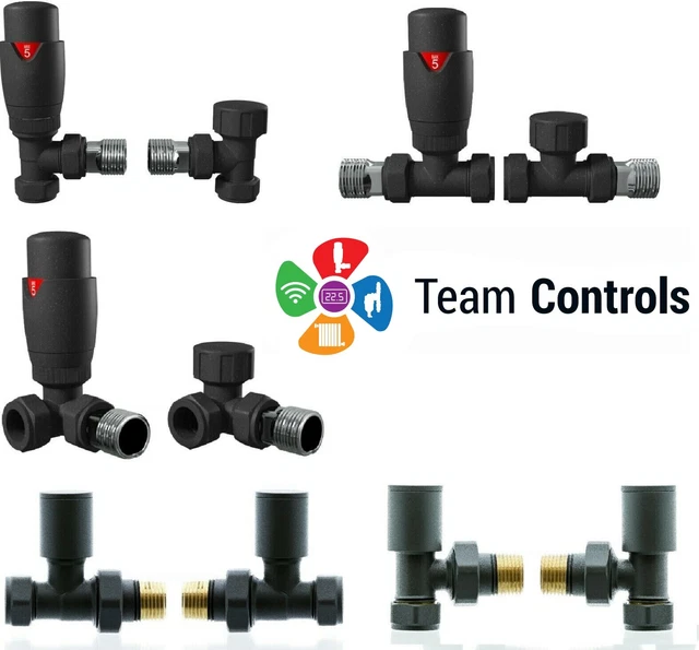 Anthracite Thermostatic Radiator Valve TRV + Lockshield Pack 15mm x 1/2" Teams