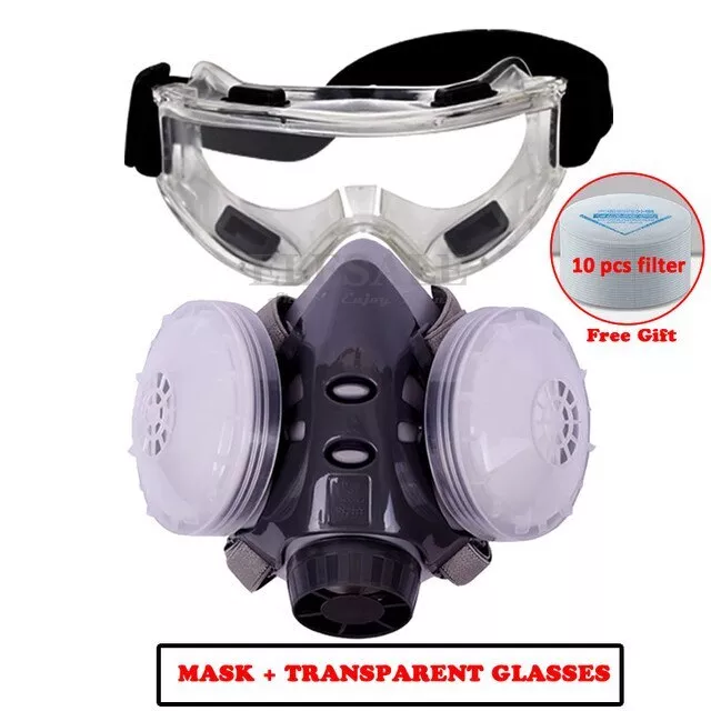 Masque anti-poussière respirateur, demi-masque avec double filtre, avec lunettes