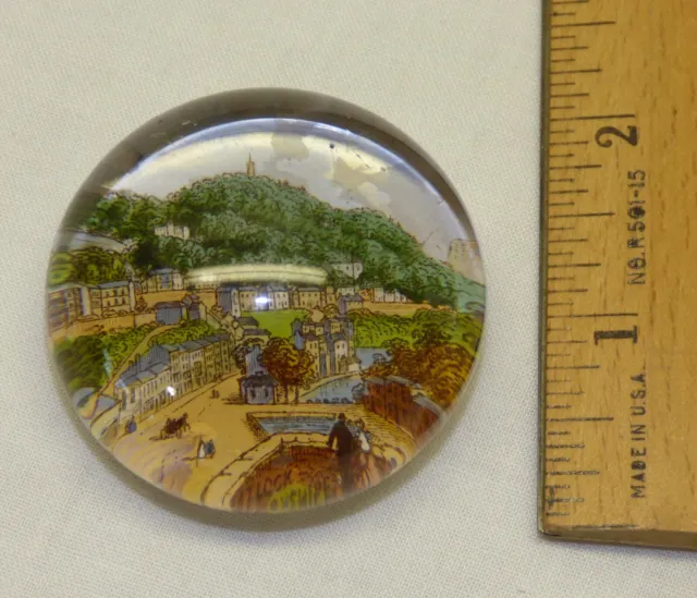 Antique Small Souvenir Glass Paperweight Matlock Derbyshire UK England Vintage