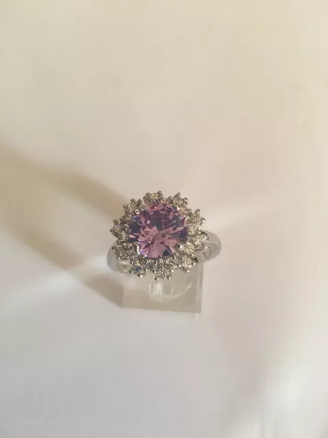 Elegant Round Cut Tourmaline Silver Ring Size 10.25-R1954