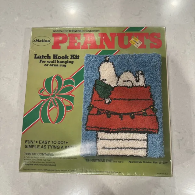 Vintage Sealed Malina Latch Hook Rug Kit Craft Snoopy Christmas Eve Peanuts