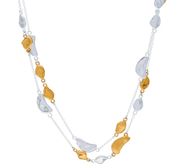 RLM Bronze Two Tone Pebble Station CONVERTIBLE CHAIN Necklace, 38"/18-1/2"