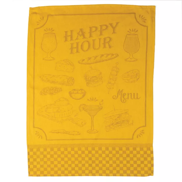 NEW L'Ensoleillade Tea Towel Bistrot Happy Hour Yellow & Grey