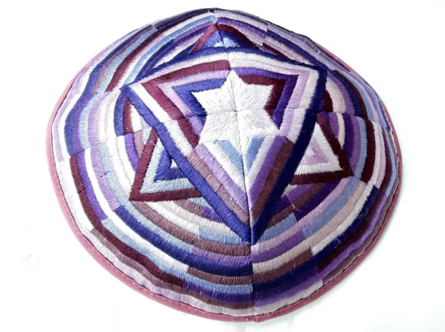 New Kippah Yarmulke-Embroidered Kippas Star of David/Magen David 21cm. Purple