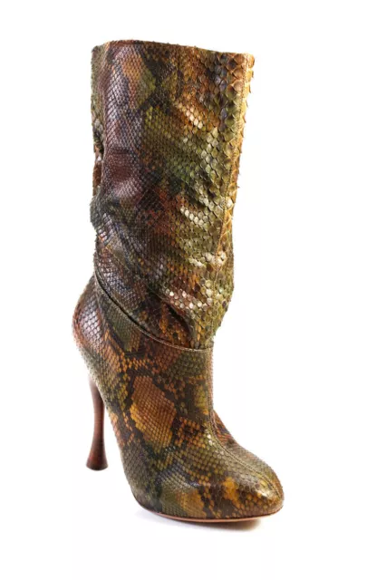 Alexander McQueen Womens Python Print Ruched Mid-Calf Boots Multicolor Size 8.5