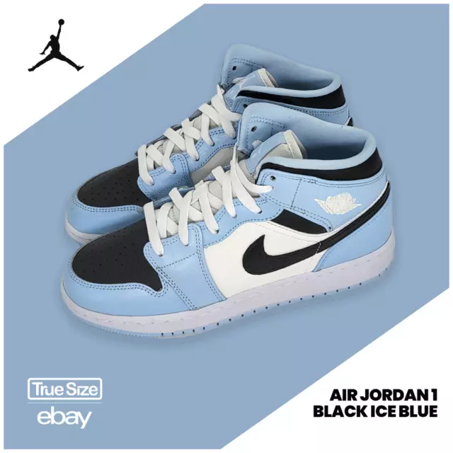 Sneaker Nike Air Jordan 1 Mid Ice Blue Black GS bambini donna 555112-401 nuove