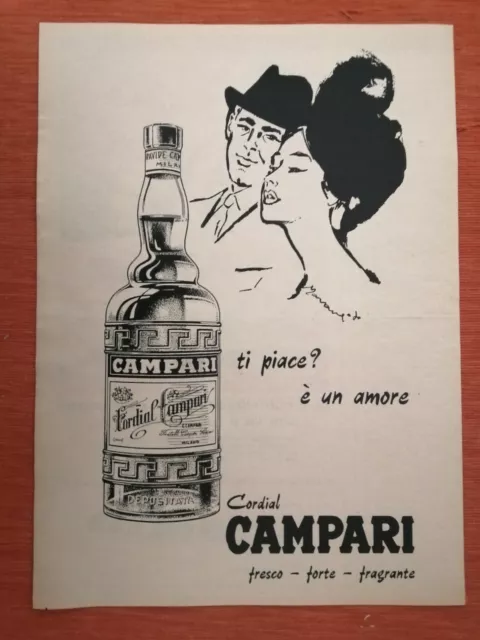 PUBBLICITA' ORIGINALE ADVERTISING  "CORDIAL CAMPARI" DISEGNI MARANGOLO del 1964