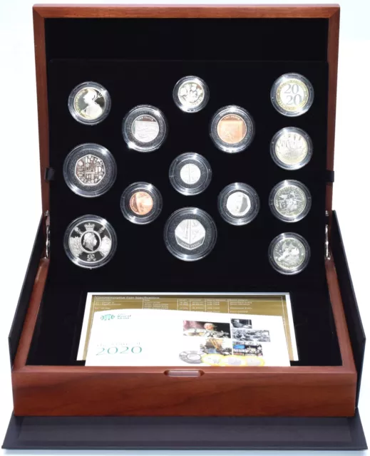 2020 Royal Mint Premium Proof 13 Coin Year Set Wooden Box + COA £5 - 1p