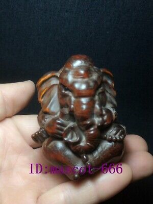 Japanese Boxwood Hand Carved Elephant figure Statue old table deco Collection