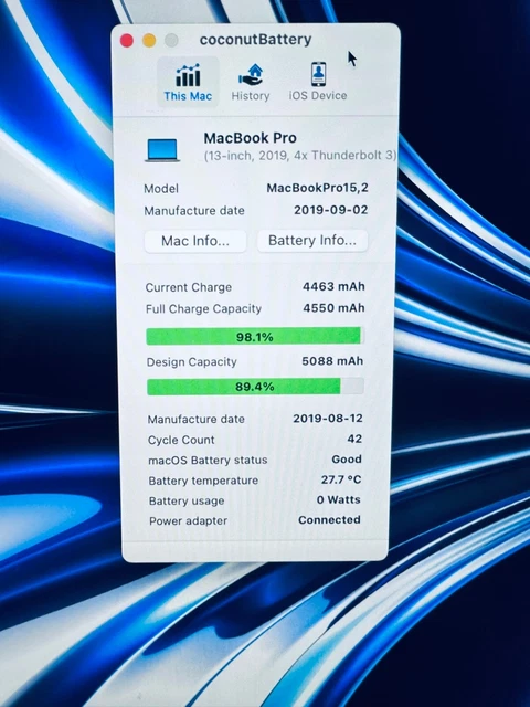 Apple MacBook Pro 13" 2019 ID Touch Bar Intel Quad Core i5 2.4Ghz 16GB 256 GB unità di memoria a stato solido 22