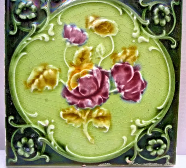 Tile Majolica Art Nouveau England Porcelain Rose Purple Architecture Collect#116 2