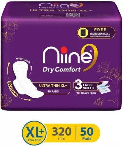 niine Dry Comfort Ultra Thin XL+ Sanitary Napkins With 3 Layer (Pack of 50)