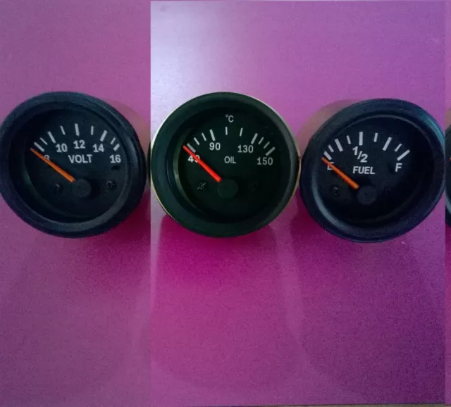 El Gauges 52mm (3pc) - Oil Temp Gauge Volt Gauge Fuel Gauge Black Face