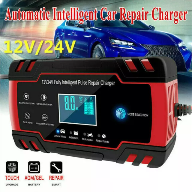 Intelligent Automatic Car Battery Charger 12/24V Pulse Repair Starter AGM/GEL