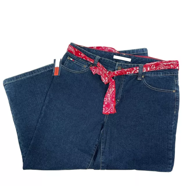 NWT Tommy Hilfiger Denim Capri Pants Embroidered Belt Stretch Size 12 H17