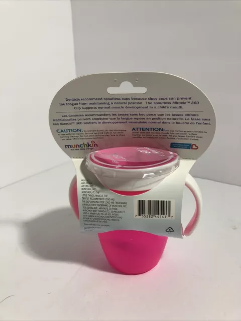 Munchkin Miracle 360 degrés sans bec couvercle sans déversement tasse rose 7 oz BinF 2