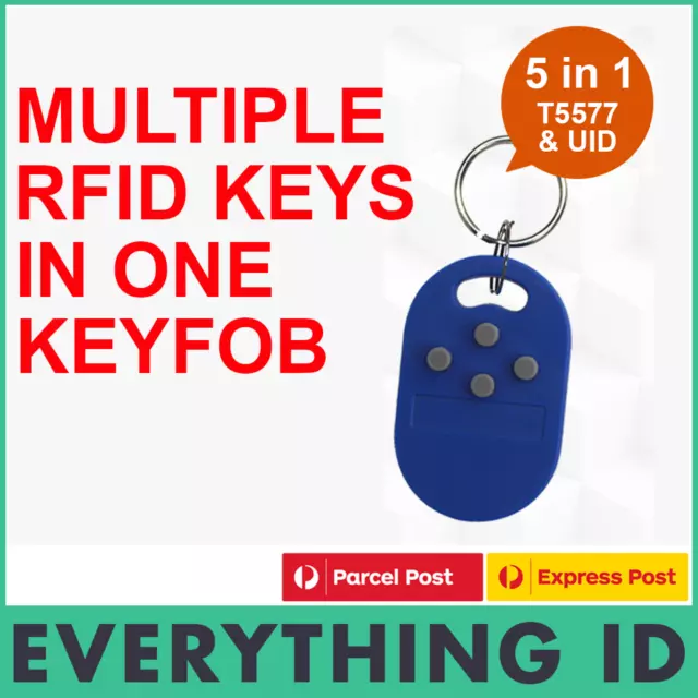 5 IN 1 DUAL FORMAT T5577 125KHz PROX UID 1K S50 13.56MHz KEY FOB TAG CARD RFID