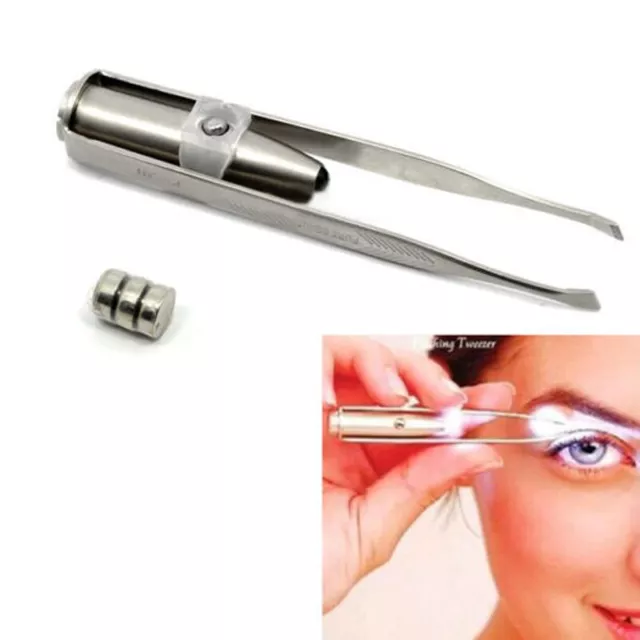 Professional EYEBROW EYELASH TWEEZERS with Built-In LED LIGHT Hair Removal Tools
