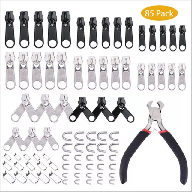 85Pcs Fix Zipper Replacement Metal Quickly Instant Repair Kit Zip Slider Tools