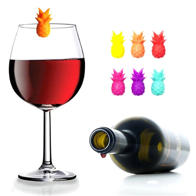 6 PIEZAS Marcador de Vaso de Vino de Silicona Diseño de Piña Dijes Bebida Etiqueta Mar.di