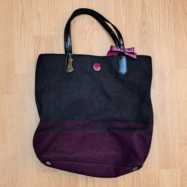 COACH F24665 Signature Stripe Wool Tote North South Charcoal Berry