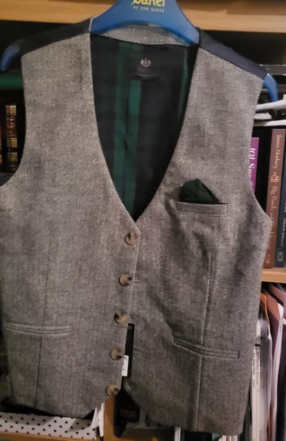 New Next Boys Smart Grey Tweed Print Wool Mix  Waistcoat age 12