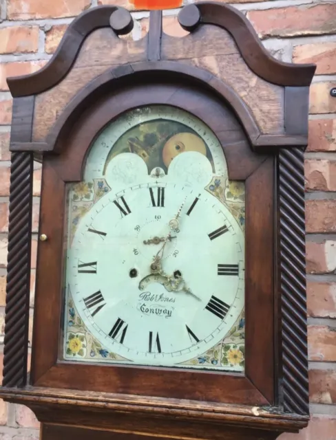 Antique Oak Mahogany Longcase Grandfather Clock Rolling Moon ROBERT JONES CONWAY 2