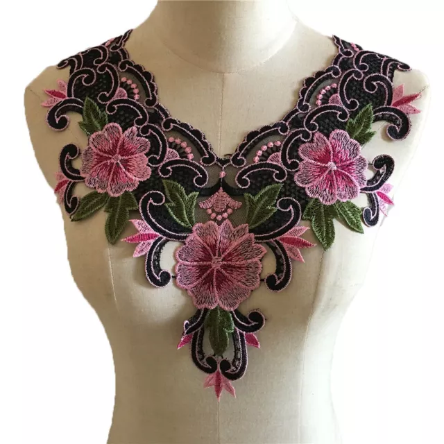 Retro Flower Embroidered Neckline Lace Collar Trim Sewing Patch Applique Dress