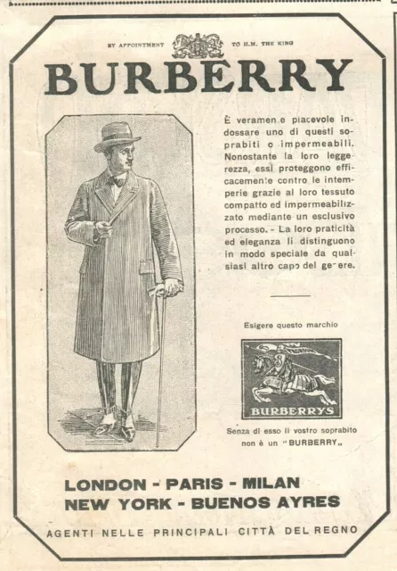 Pubblicita' 1926 Impermeabili Soprabiti Burberry London Golf Moda Style Sport