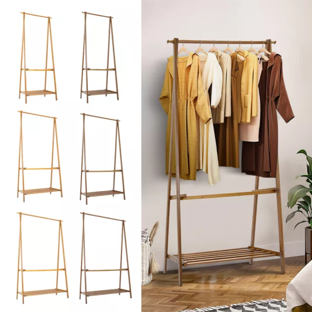 Folding Bamboo Clothes Garment Rack Coat Hanging Stand Open Display StorageShelf