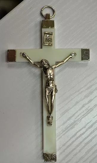 Wall Crucifix Metal Corpus, Luminous Metal Backed Cross, Made In Italy 110 x 65m