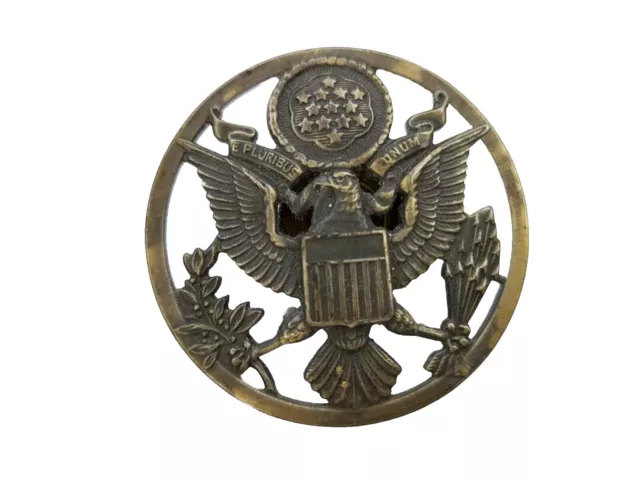 Vintage WWII US Military E Pluribus Unum - Eagle Crest Hat Pin/Badge  Screwback