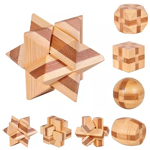 Wooden Kongming Lock Brain Teaser Puzzle Kids Adults Educational Game Toy