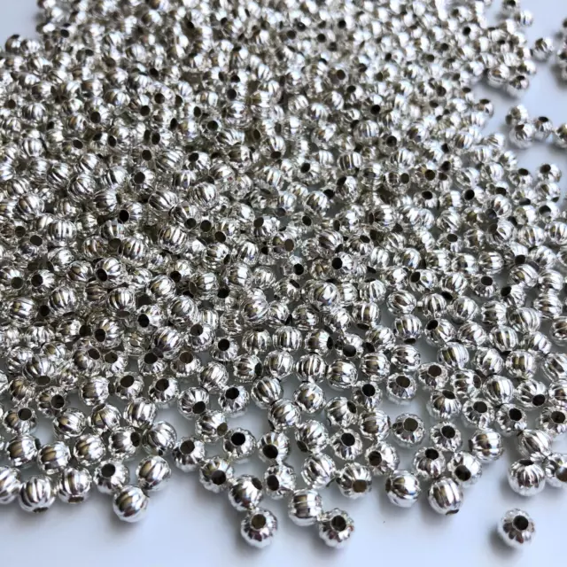 100X Silver Tone Metal Beads Faceted 5mm Round Corrugated Pumpkin Spacer Bead