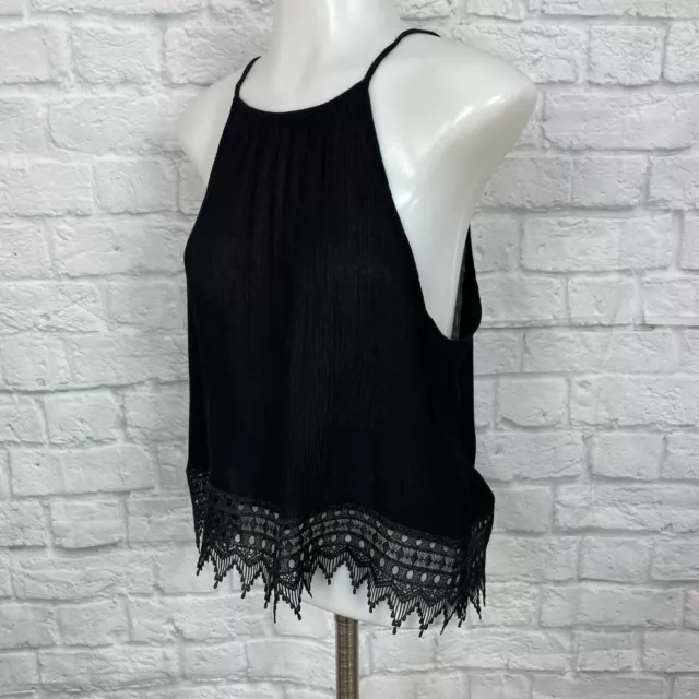 LA Hearts Crop Top Medium Tank Black Lace Trim Spaghetti Strap 3